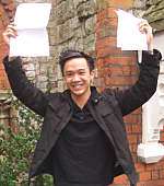 Ken Liu with his exam results at Dartford Grammar School last year.