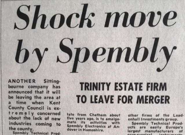 A newspaper cutting about the relocation of Sittingbourne's Spembley factory