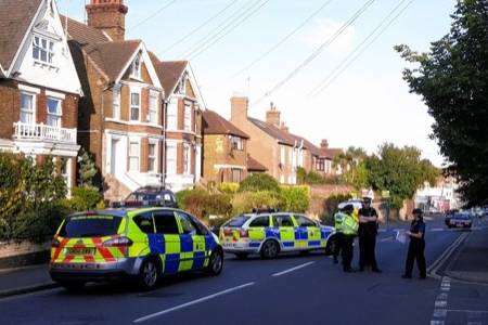 London Road in Sittingbourne remained cordoned off after the crash in which an 11-year-old girl was injured