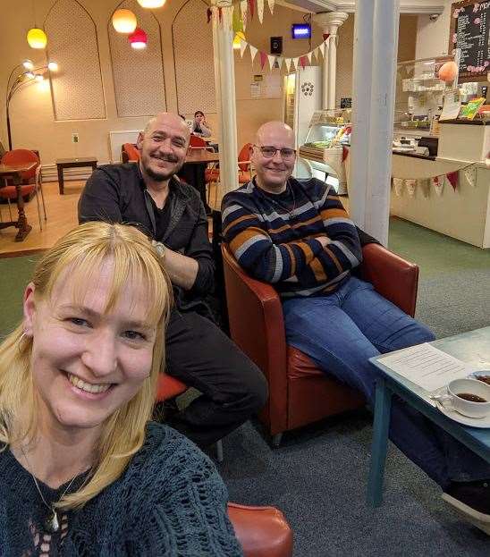 Sam Davies (front) with two members of the Medway Language cafe