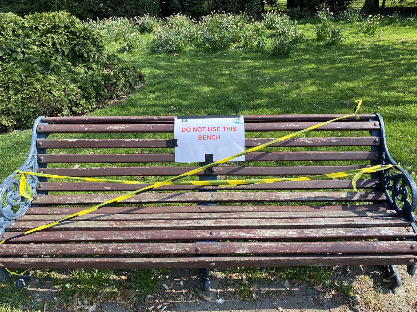 A taped-off bench in Victoria Park (Stephen Jones/PA)