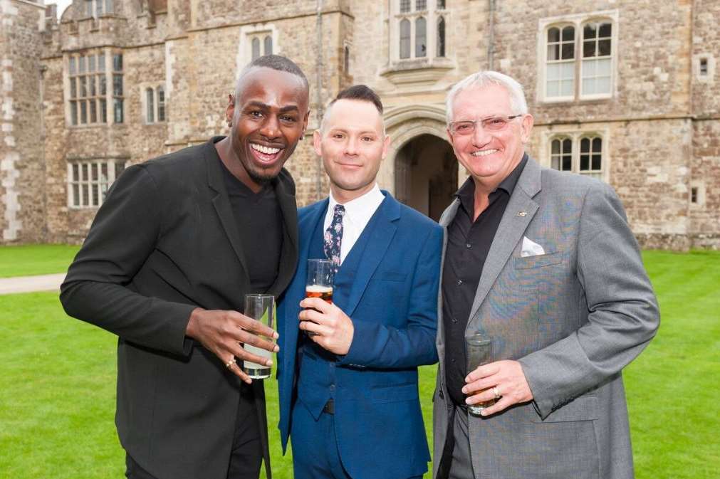 Jamie Wilson, panto organiser, with former Sevenoaks panto starts Ben Ofoedu (left) and Graham Cole at the Mayor of Sevenoaks’ Cocktail Party. Pic Russell Harper Photography