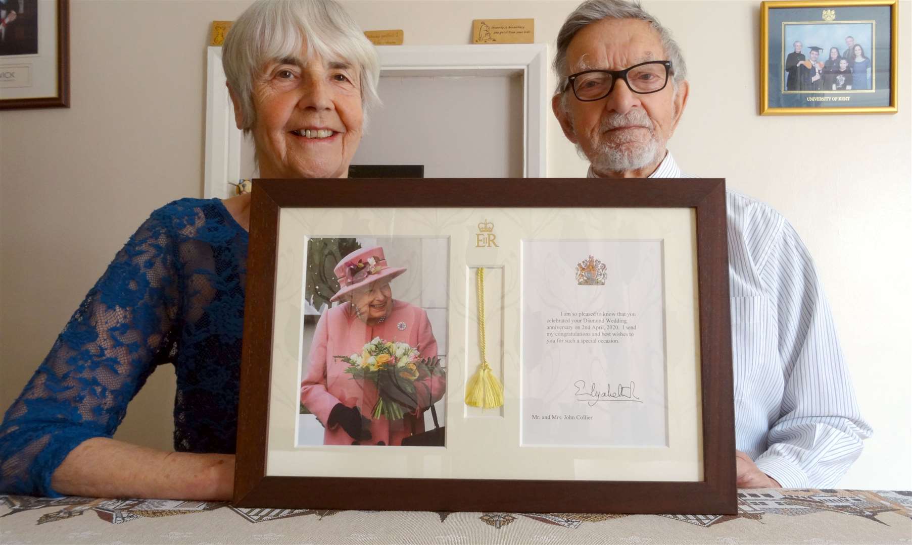 Sheppey couple Irene and Jack Collier with their diamond wedding anniversary message from the Queen