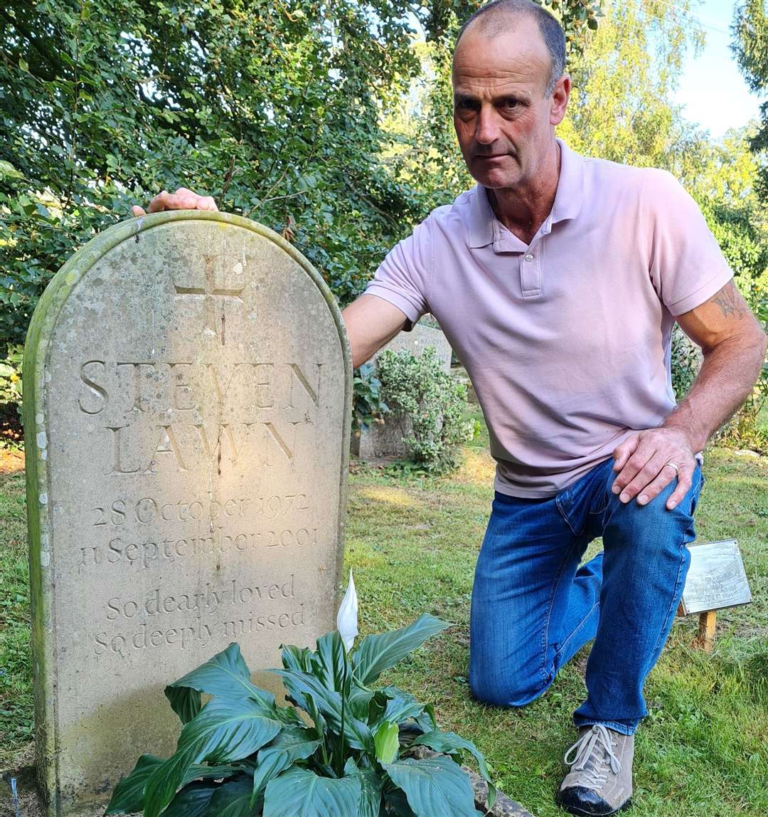 Nick Lawn at his brother's graveside