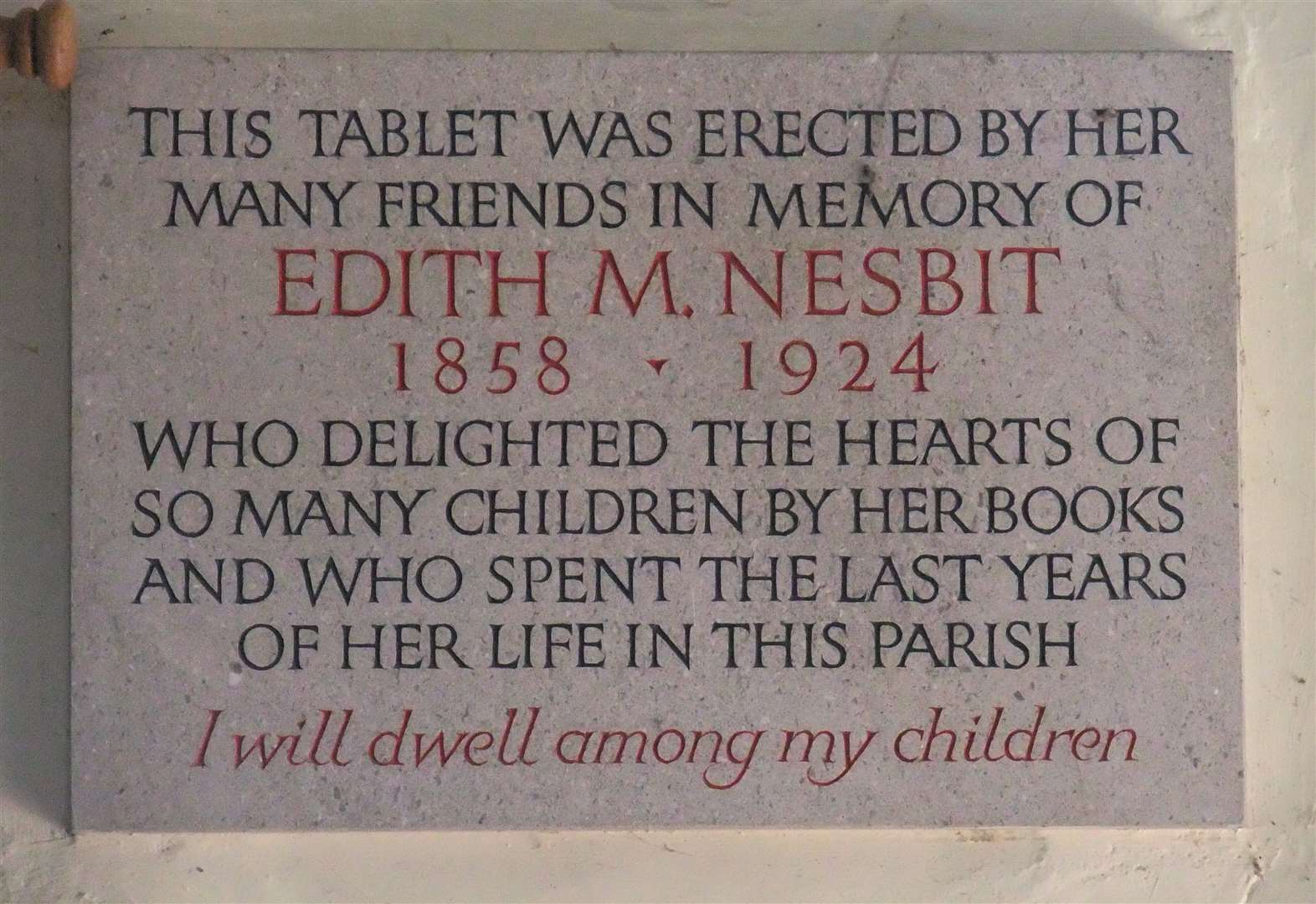A plaque in memory of Edith Nesbit at St Mary in the Marsh church. Picture: Margaret Woodhams/Amberley Publishing