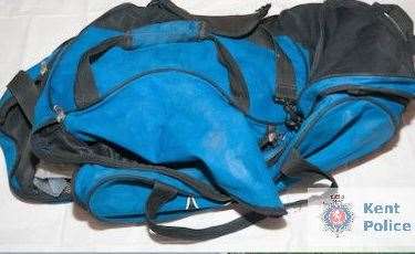 A blue-and-black duffle bag that was seized from Wheeler's home when it was searched. Picture: Kent Police