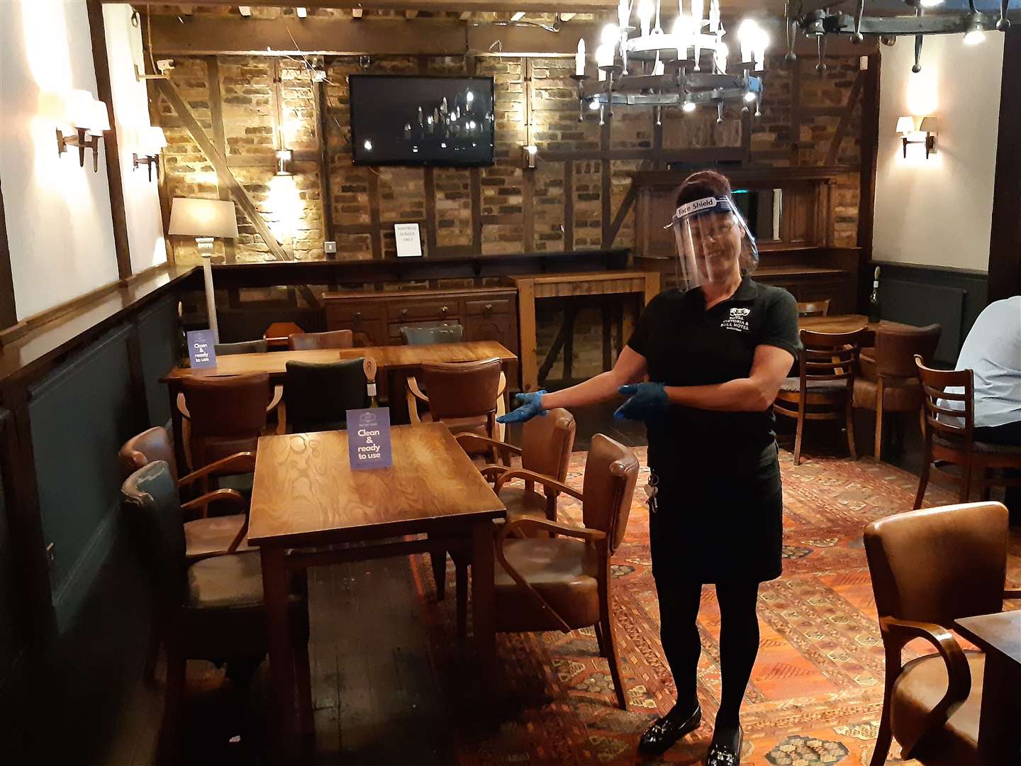 Corinne Chant, 46, waitress welcomes you at the Royal Victoria & Bull Hotel, Dartford