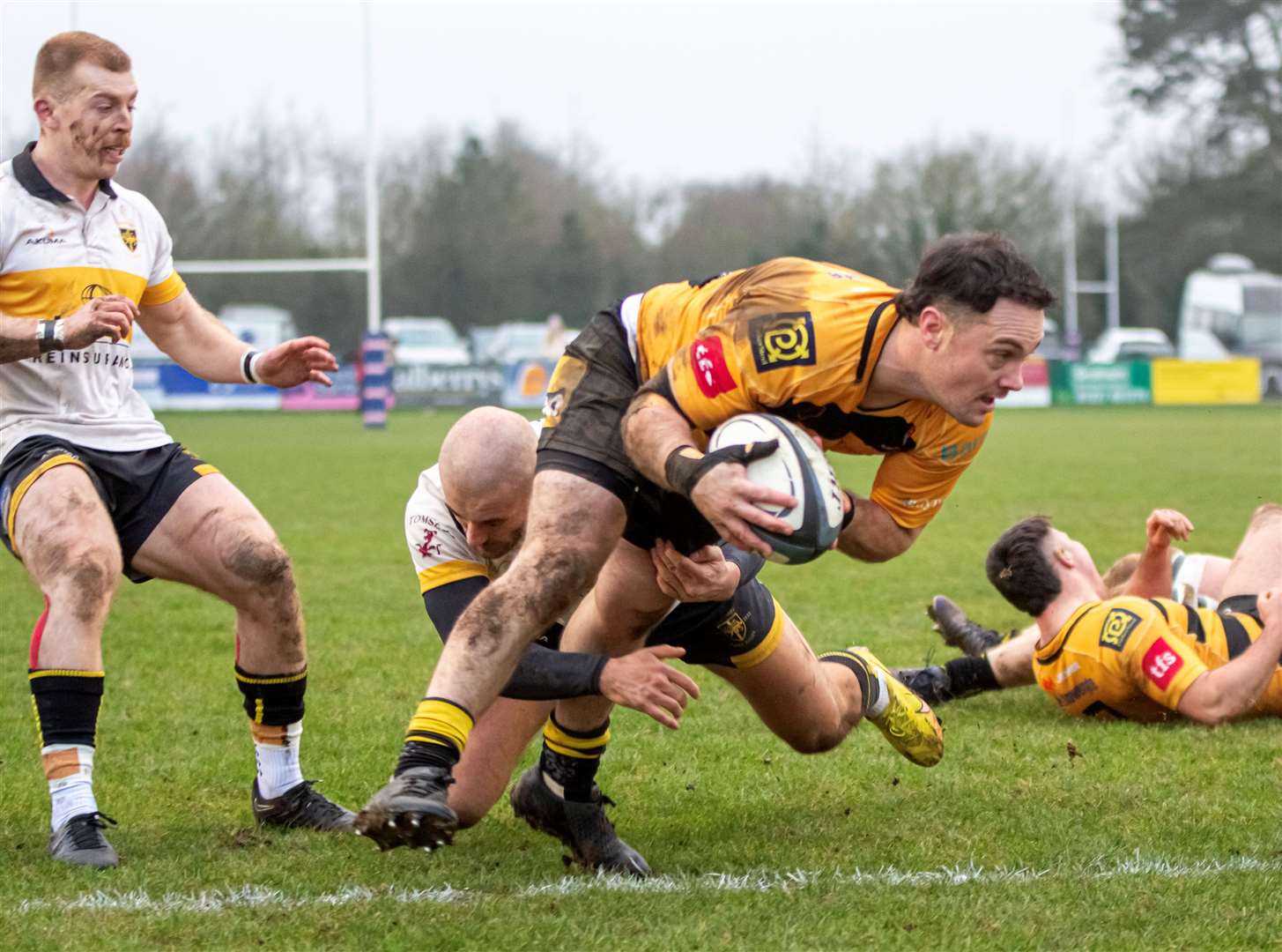 Canterbury going for a try as Esher get to grips with their hosts. Picture: Phillipa Hilton