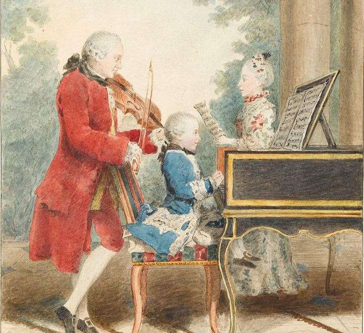 The Mozart family - Leopold, Wolfgang and Nannerl - on tour in 1763