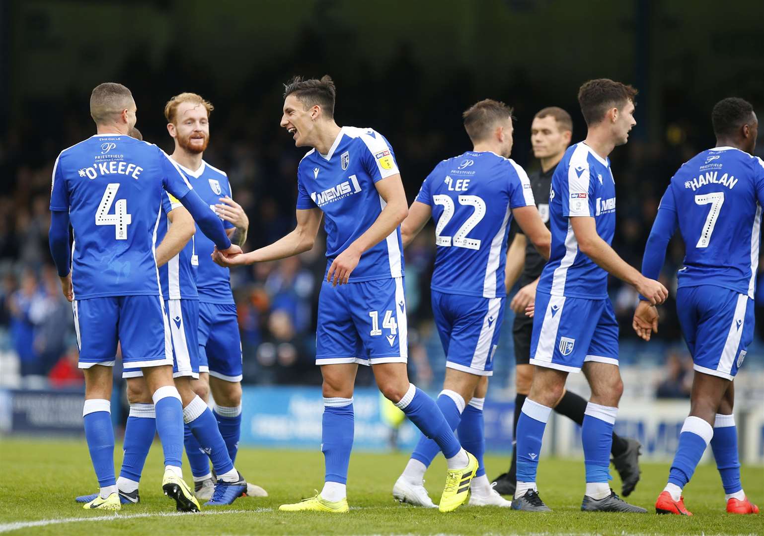 Gillingham celebrate their opening goal Picture: Andy Jones