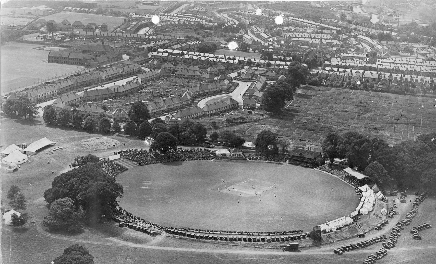 County cricket has been played at the Mote ground in Maidstone - part of Mote Park - since 1859. This was the scene in July 1931. Most of the vacant area near the ground has been extensively developed. File picture from Images of Maidstone book