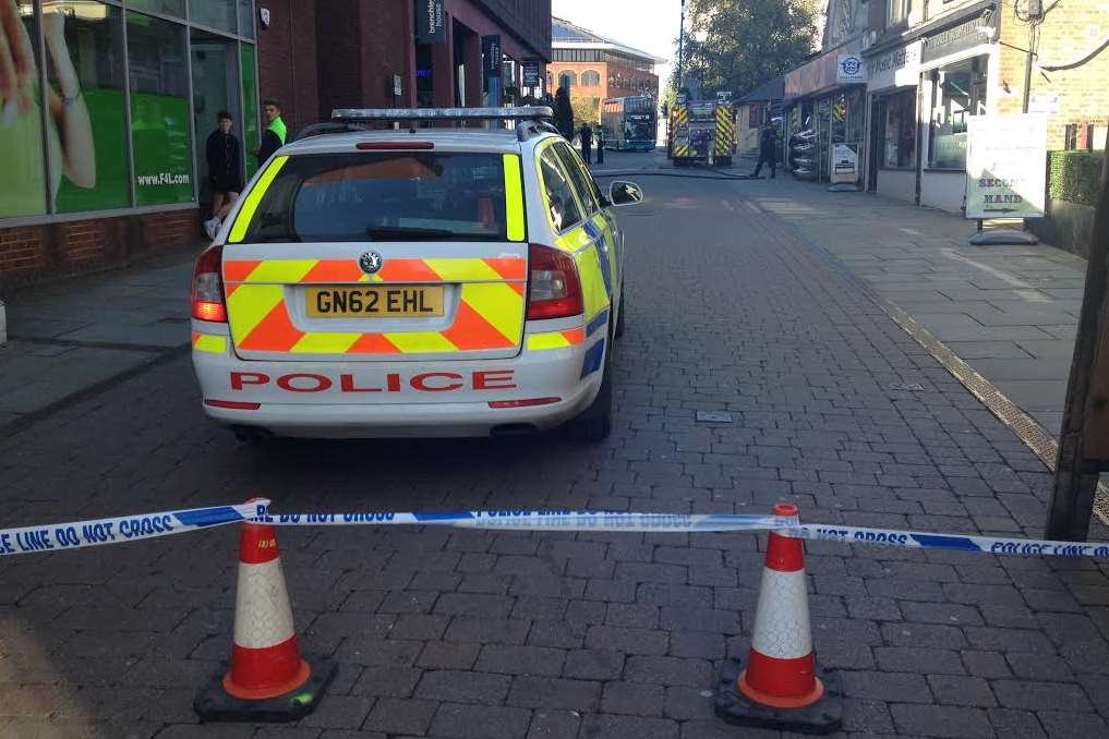 Police have cordoned off part of Week Street following the blaze in Brewer Street, Maidstone