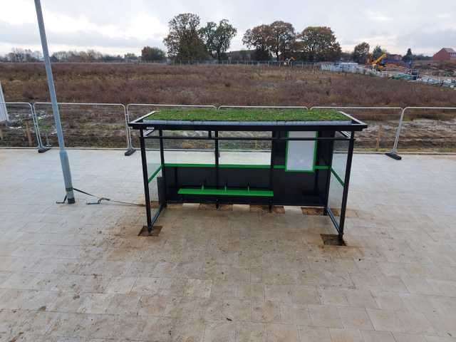 One of the sedum-roofed bus stops built by Externiture UK