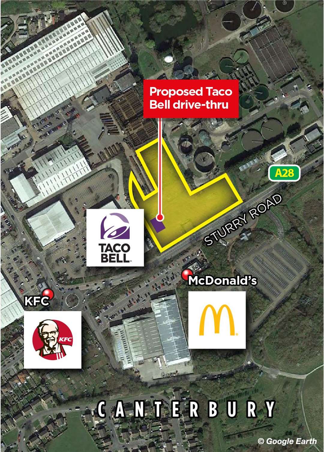 The Taco Bell will located near to branches of KFC and McDonald's in Sturry Road, Canterbury