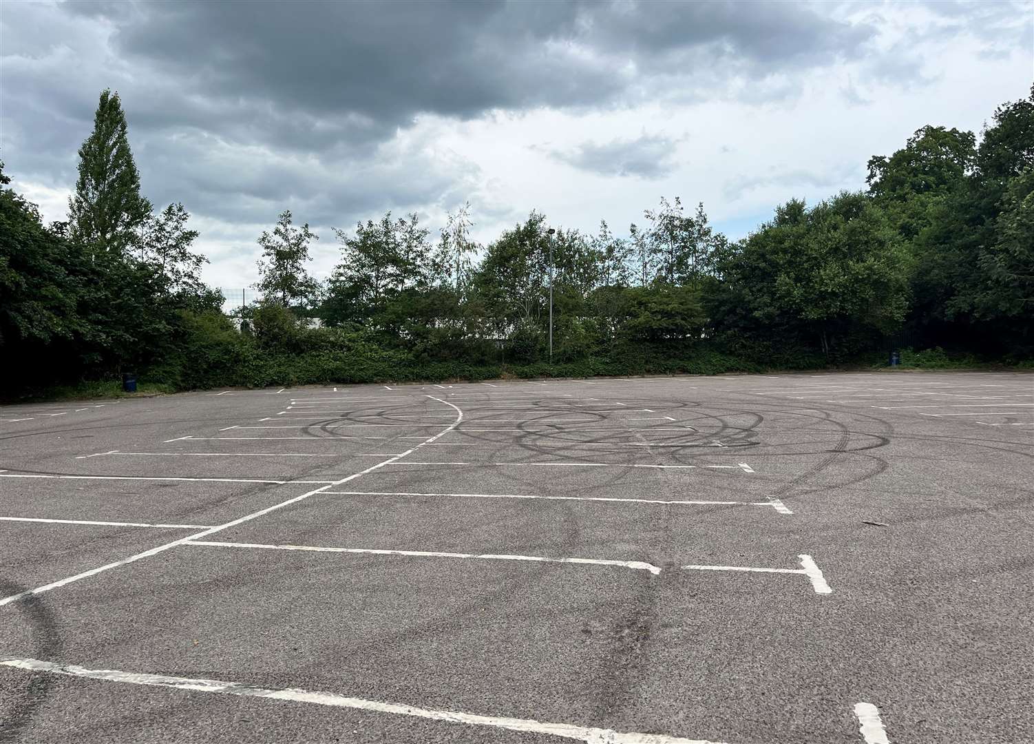 Tyre marks have been left in the car park
