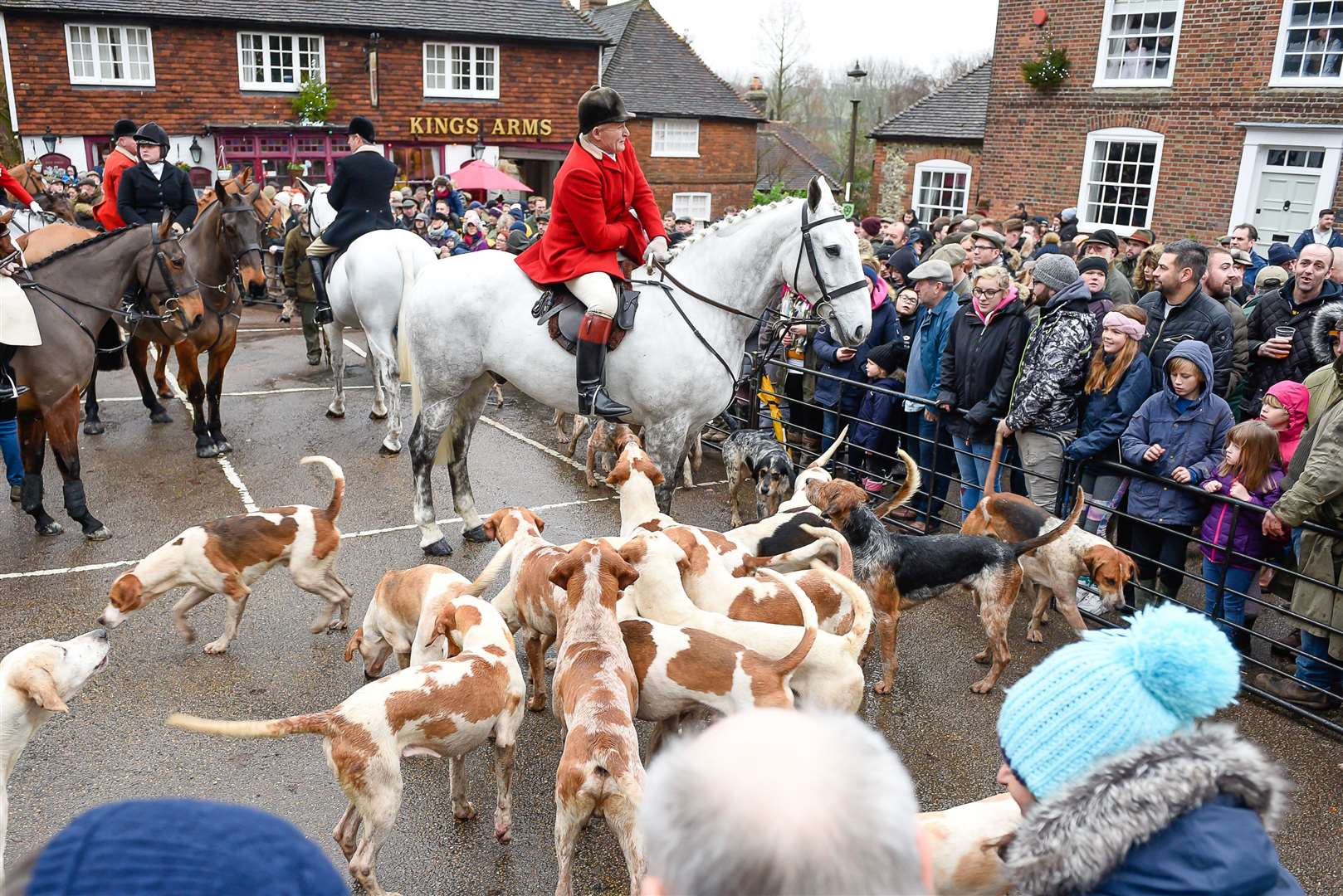 Boxing Day meet of East Kent Hunt with West Street in Elham village square
