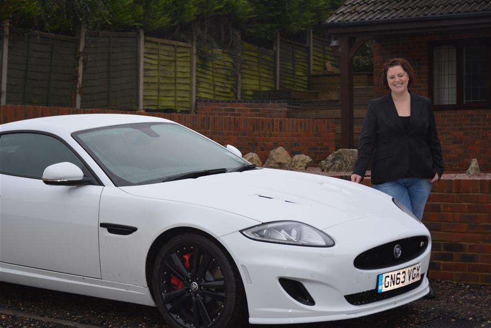Emma Young with the Jaguar XK-R courtesy of Barretts in Canterbury