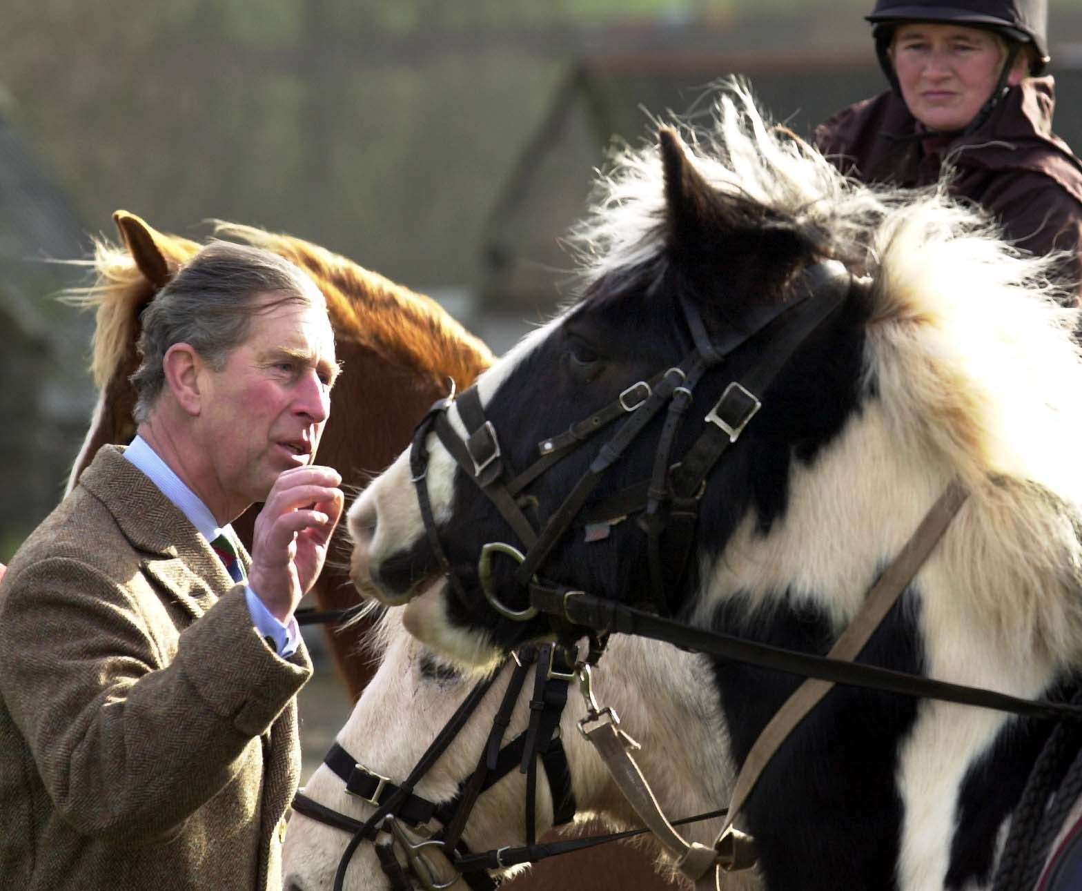 The Prince of Wales at the Cantref Riding Centre in the Brecon Beacons, mid-Wales, a business hit hard by the foot-and-mouth crisis (Barry Batchelor/PA)