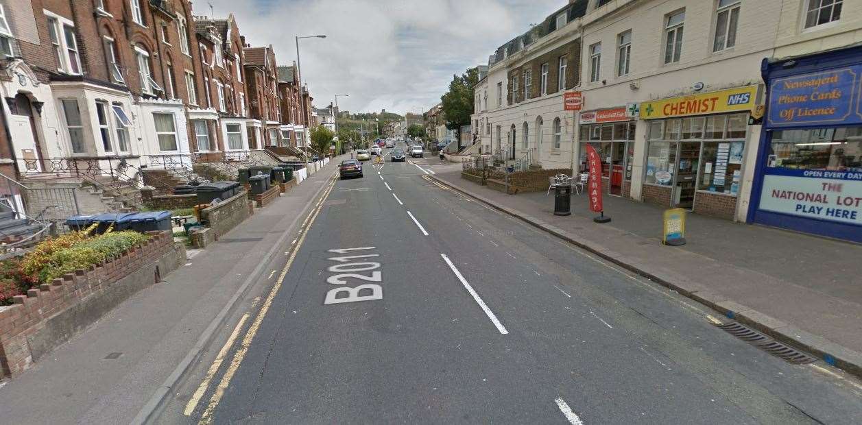 Folkestone Road in Dover where the nuisance youths were reportedly smashing bottles