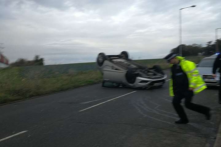 The overturned car. Pic: Dave Gadget Richards