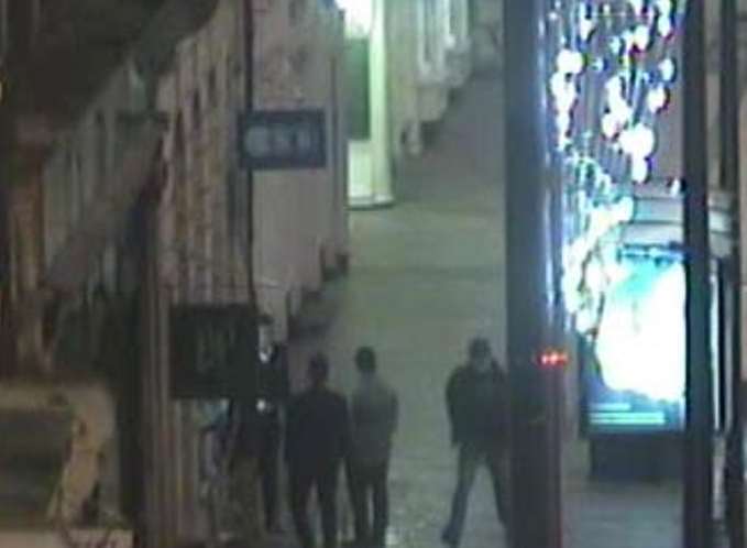 The last known CCTV sighting of missing Pat Lamb. He is seen on the right and is on his own walking down High Street towards Pudding Lane
