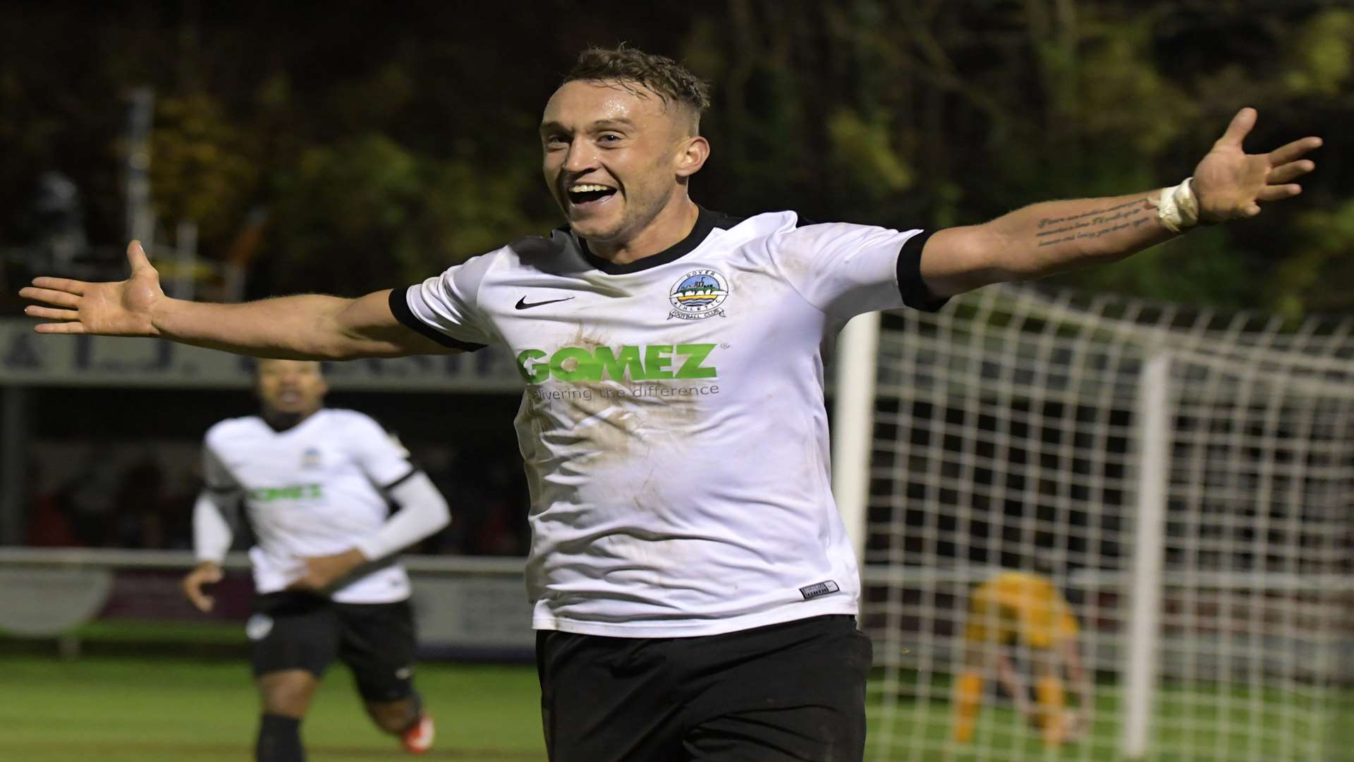 Leading scorer Ricky Miller celebrates putting Dover ahead. Picture: Barry Goodwin