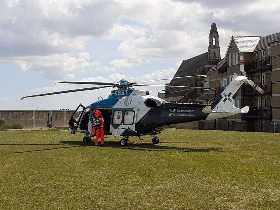 An air ambulance landed behind Sheerness Swimming Pool, off Sheerness Broadway, today. Picture: Phil Crowder