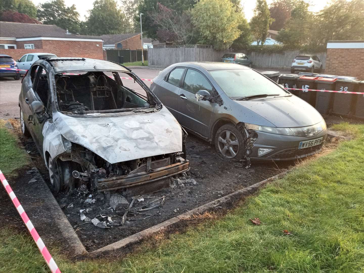 Several cars were left burnt out in Bishops Way, Canterbury this morning