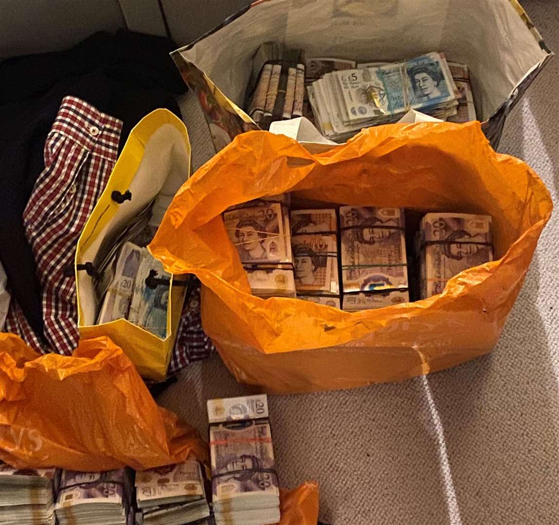 Cash was found stashed in bags for life