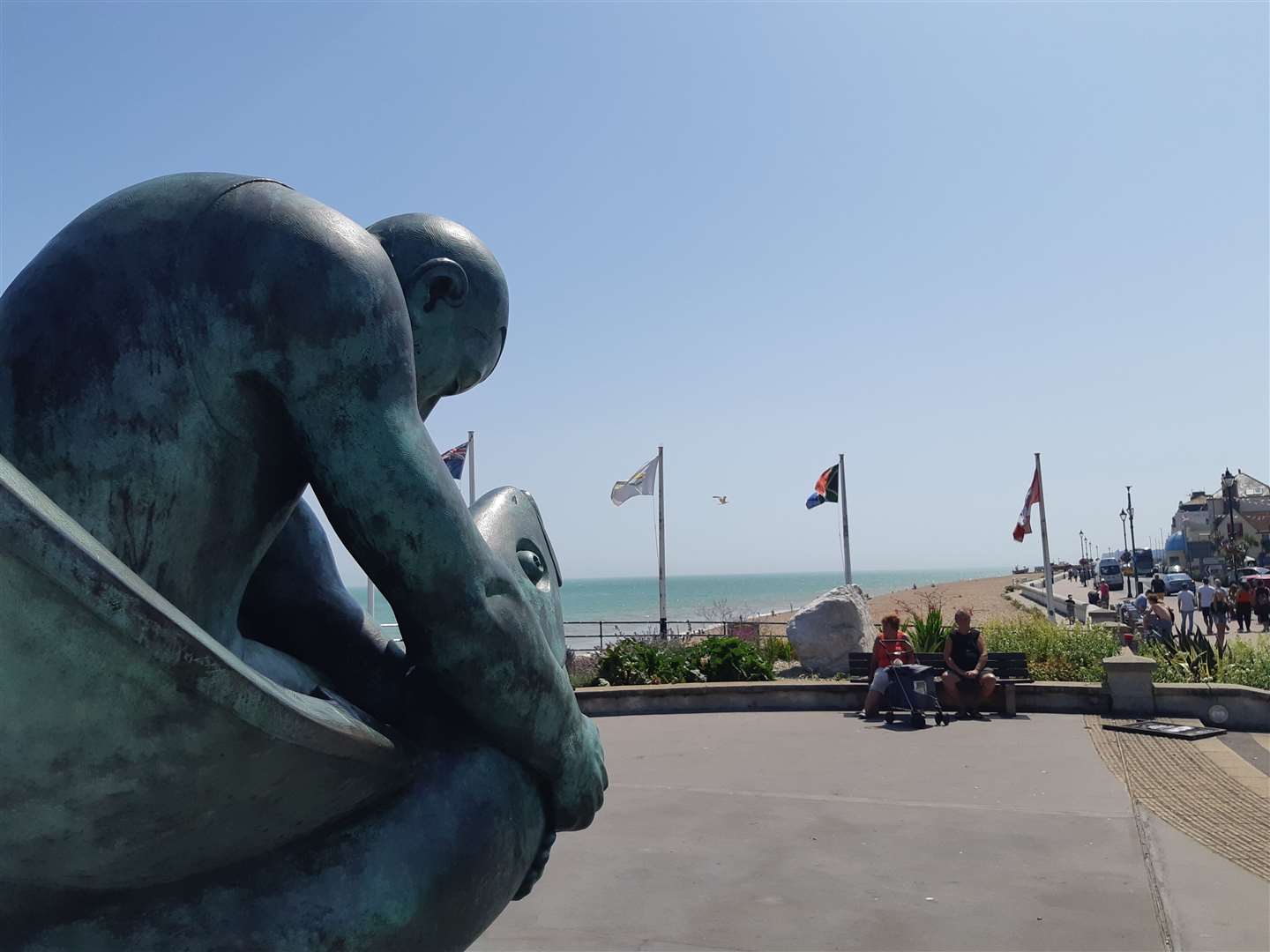 The distinct statue at the entrance to Deal Pier, Embracing the Sea by Jon Buck