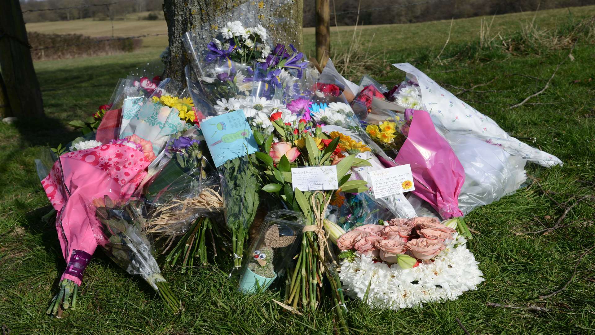 Flowers and tributes left to Jason Petty in the car park behind the Kent and Sussex Railway