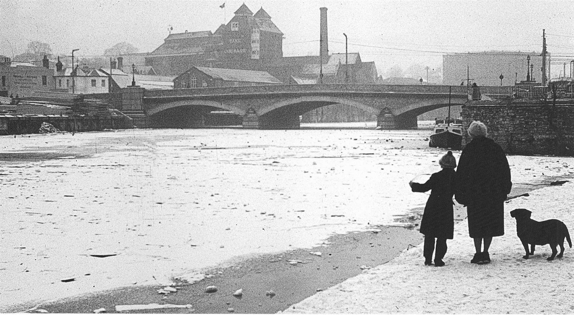 The frozen River Medway in Maidstone during the winter of 1962. Picture: Andrew Clarke
