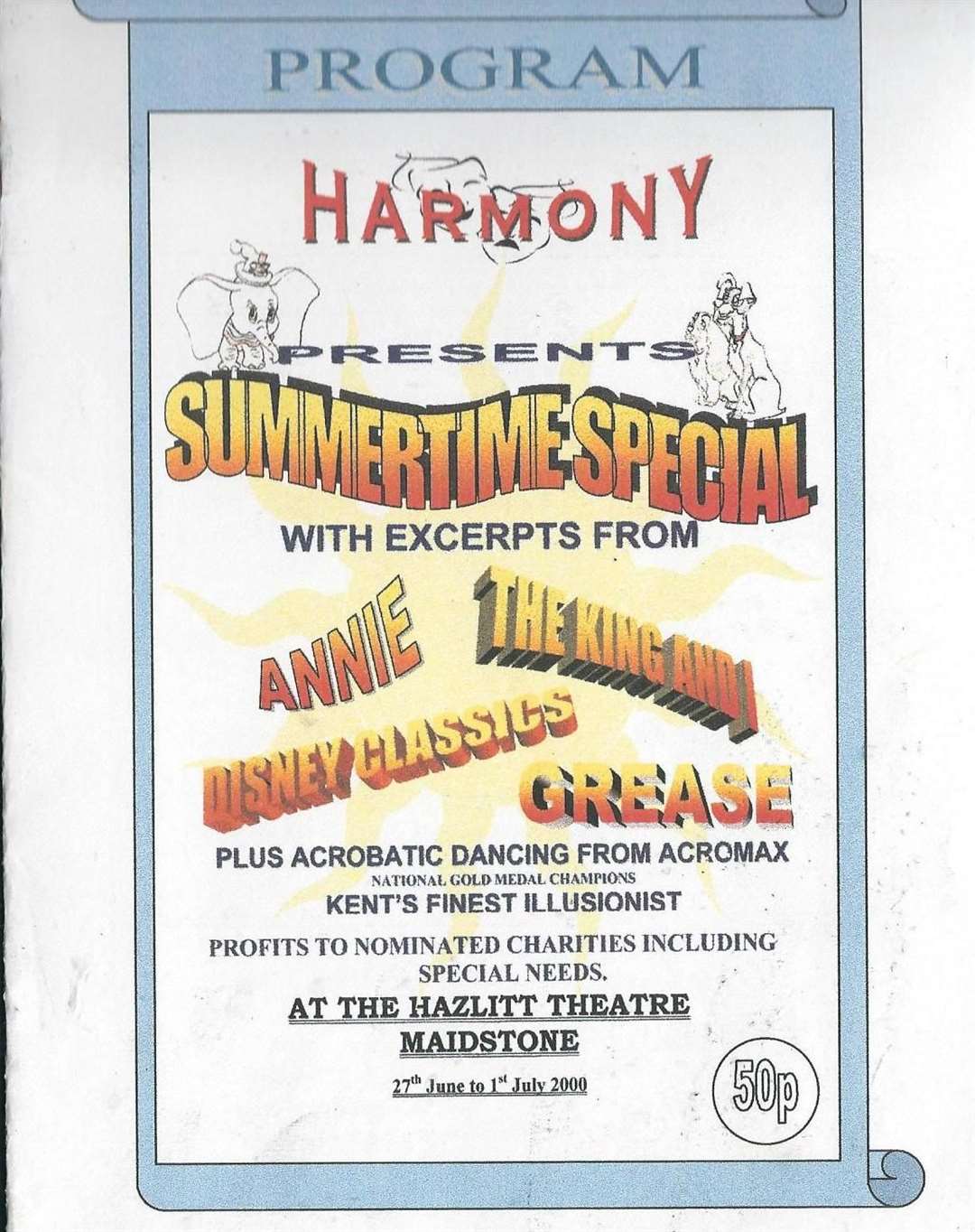 A Harmony programme from a show at The Hazliit in June 2000