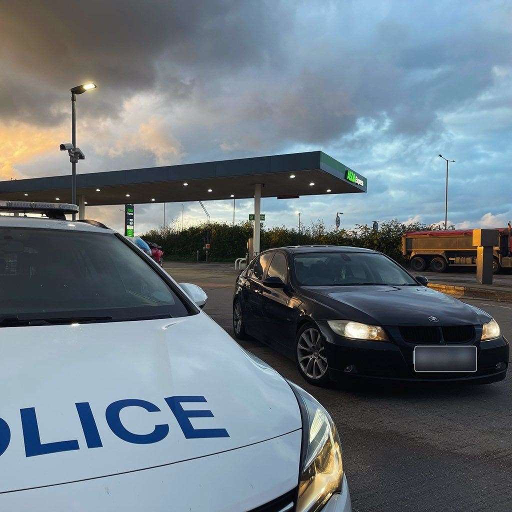A stolen BMW was tracked down at a fuel station in Minster. Picture: Kent Police Specials on X