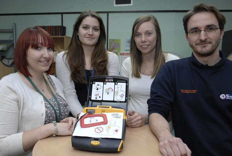 Zana Owen, Hannah Gates, Emma Larkins and Michael Moss are among council staff trained to use the defibrillator machines at Swale House in East Street, Sittingbourne