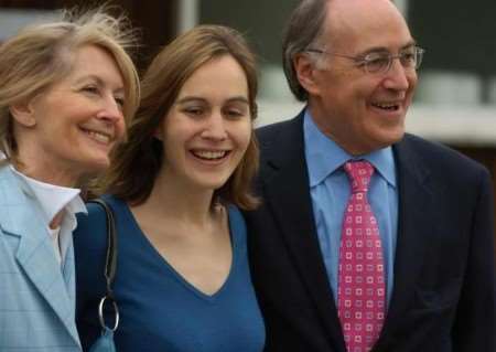 Michael Howard, accompanied by his wife Sandra and daughter Larissa, after voting in Lympne. Picture: BARRY GOODWIN