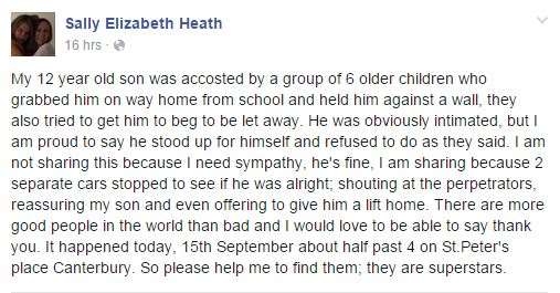Sally Heath's Facebook plea