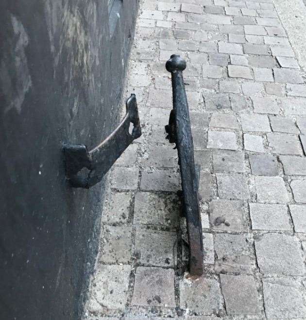Damage caused to a boot scraper outside the Darnley Arms Pub in Cobham. Photo: @CobhamTrafficDiary
