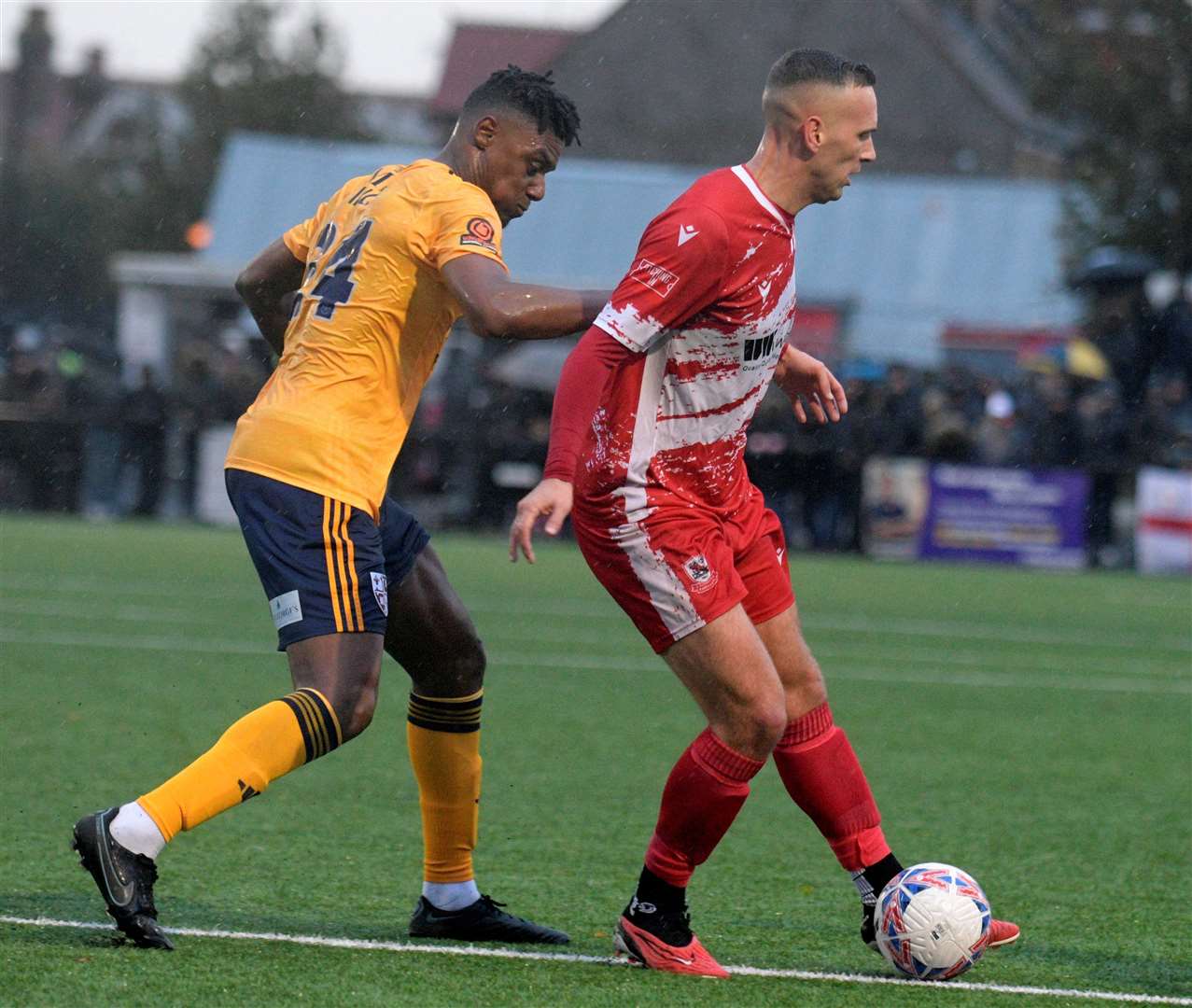 Joe Taylor in FA Cup first-round action against Woking. Picture: Barry Goodwin