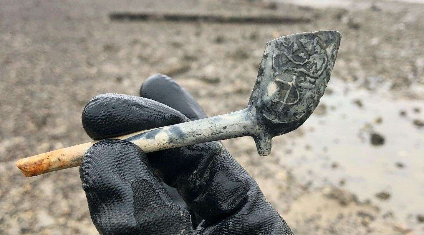 An intricately detailed clay pipe found by Adam Gates. Picture: Adam Gates
