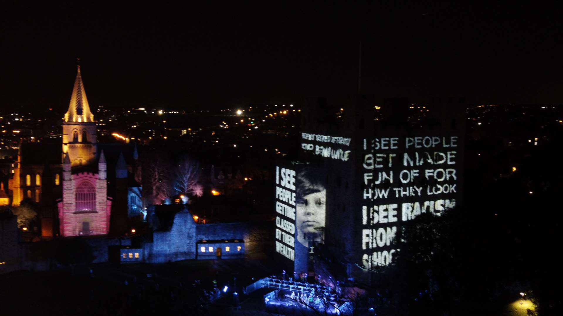 Icon Theatre projected their performance onto Rochester Castle. Picture: Jason Arthur