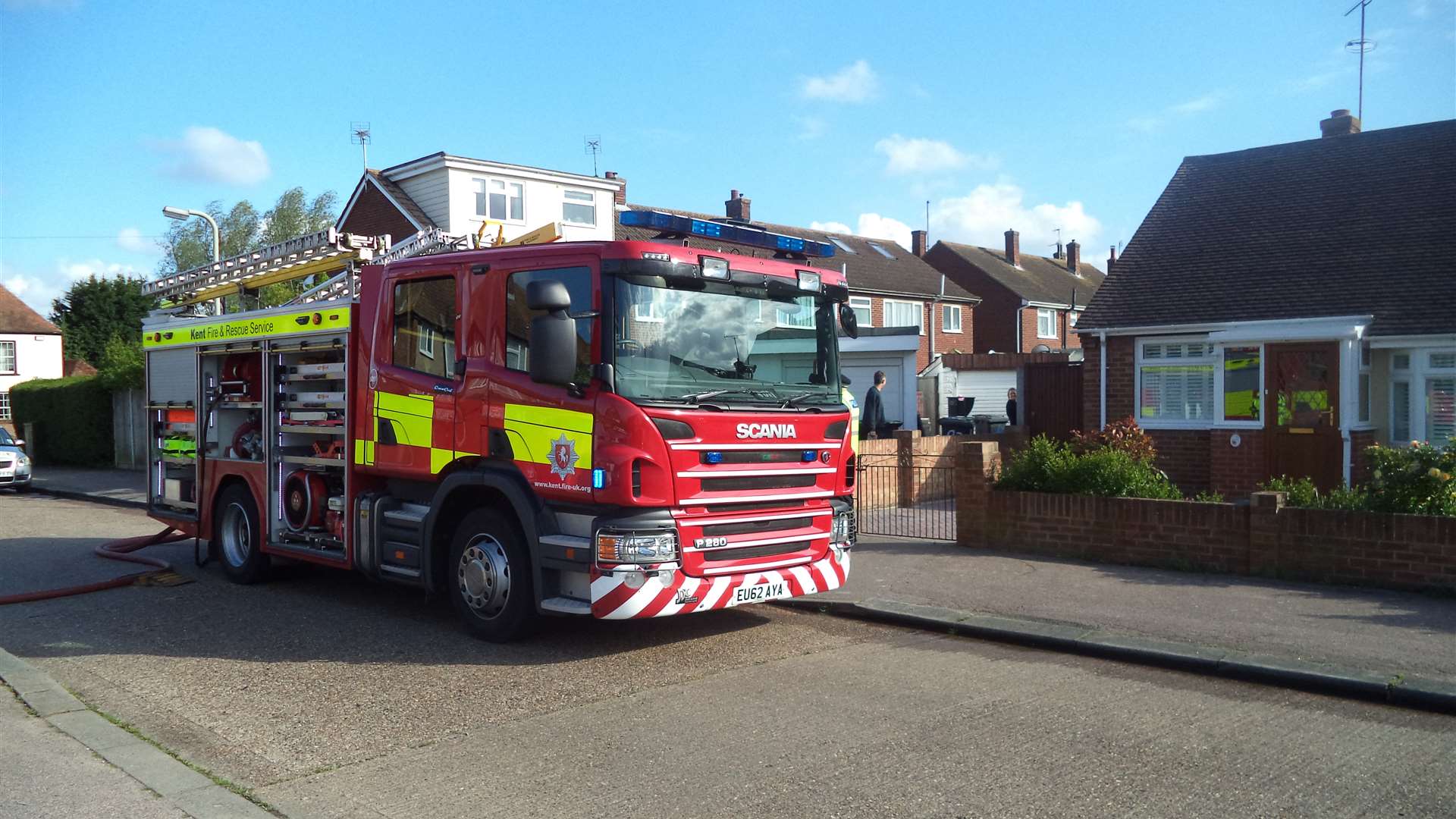 A fire engine parked in Blackburn Road in Greenhill