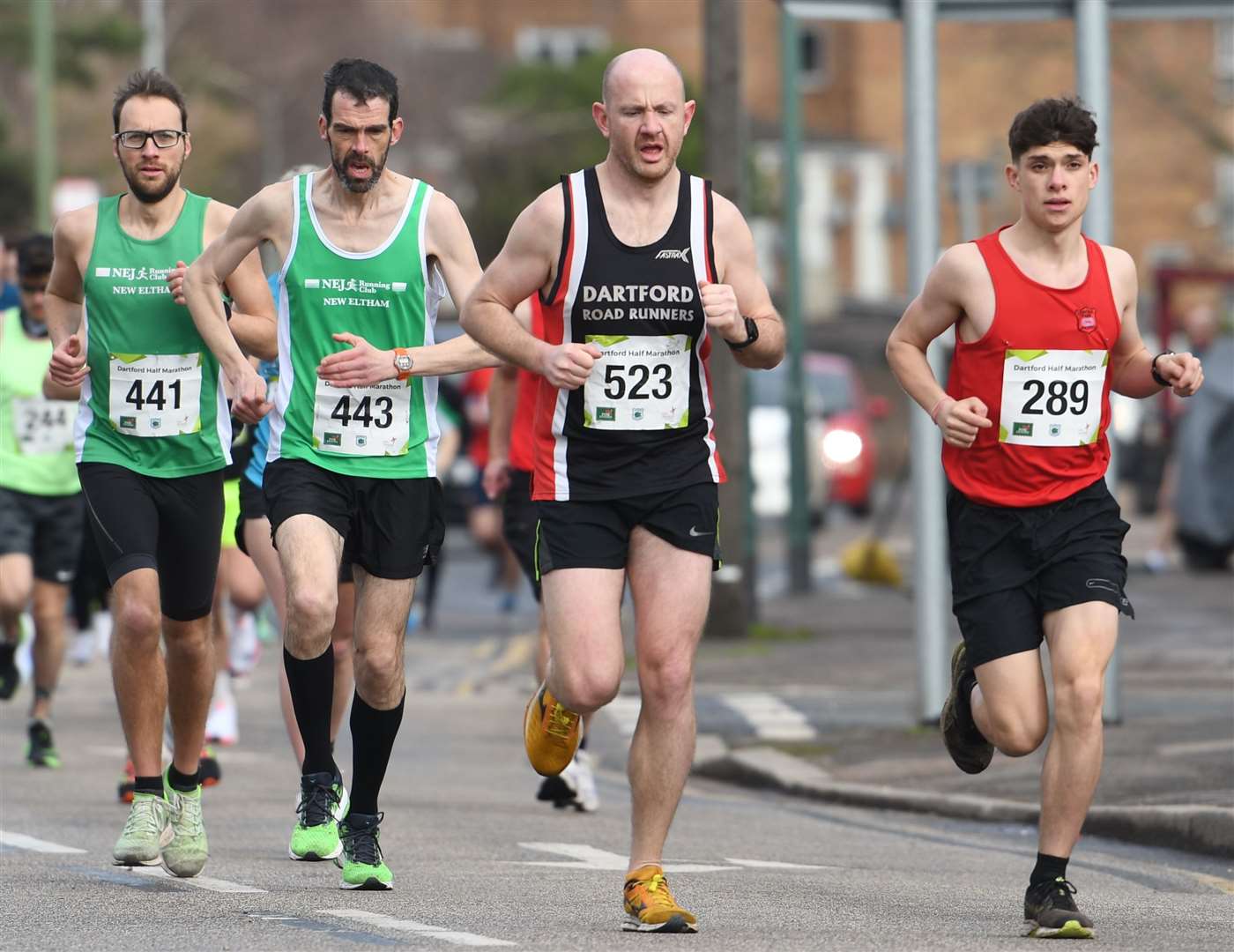Dartford Road Runners' Richard Hirschfield (No.523) in a race against the clock and Central Park's Freddie Hornett (No.289). Picture: Barry Goodwin (55423057)