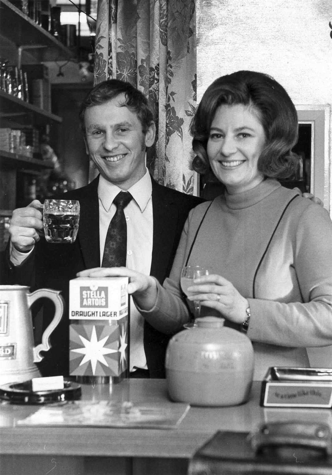 Graham and Ann Moore, Landlord and Landlady of the King's Arms in Headcorn, January 1974