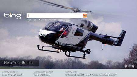 Bing home page including air ambulance 'advert'