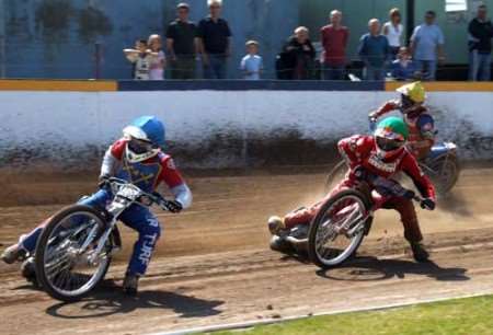 Mark Baseby leads two Cleveland riders during an impressive personal performance. Picture: ROGER ADLEM