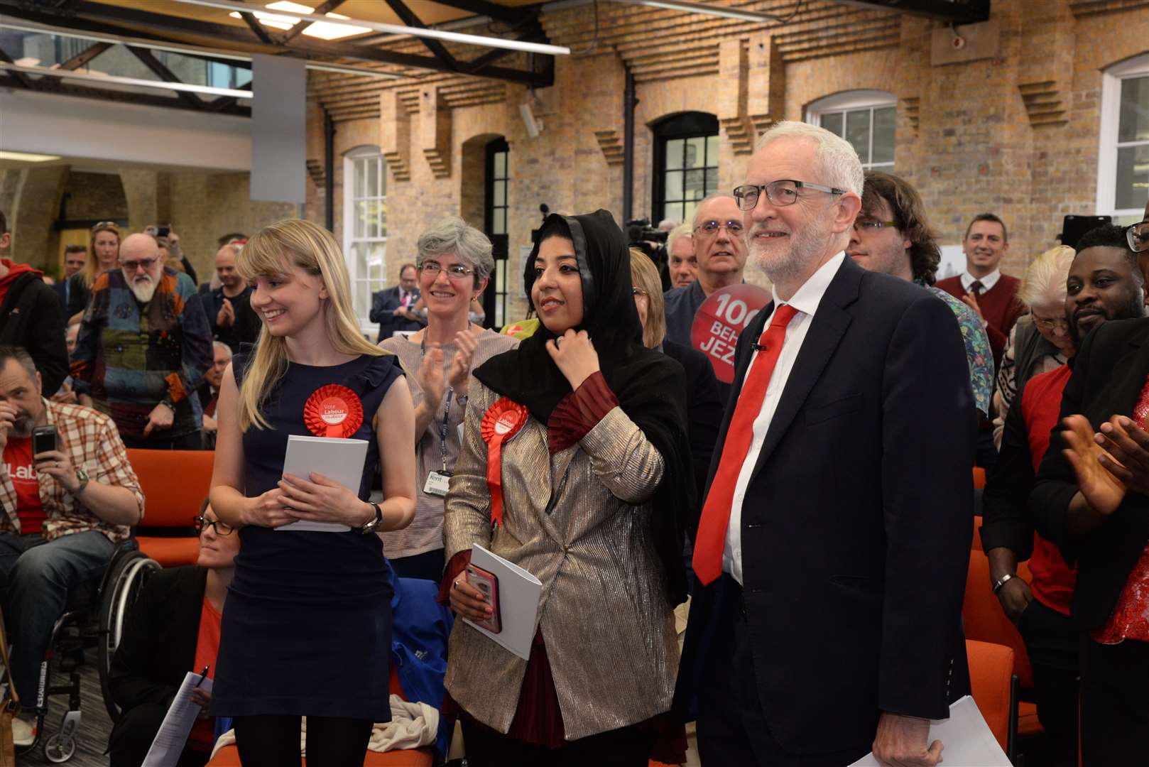 Jeremy Corbyn waits to give his speech in The Drill Hall Library at the University of Kent's Medway Campus. Picture: Chris Davey