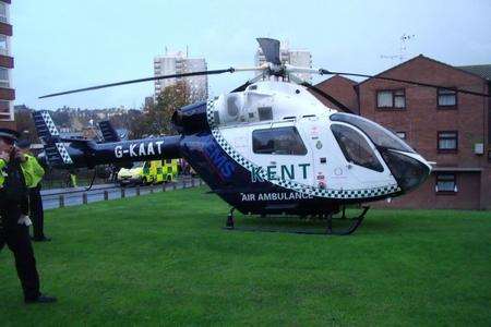 An air ambulance in Brunswick Court after a man was seriously injured. Picture: Mike Pett