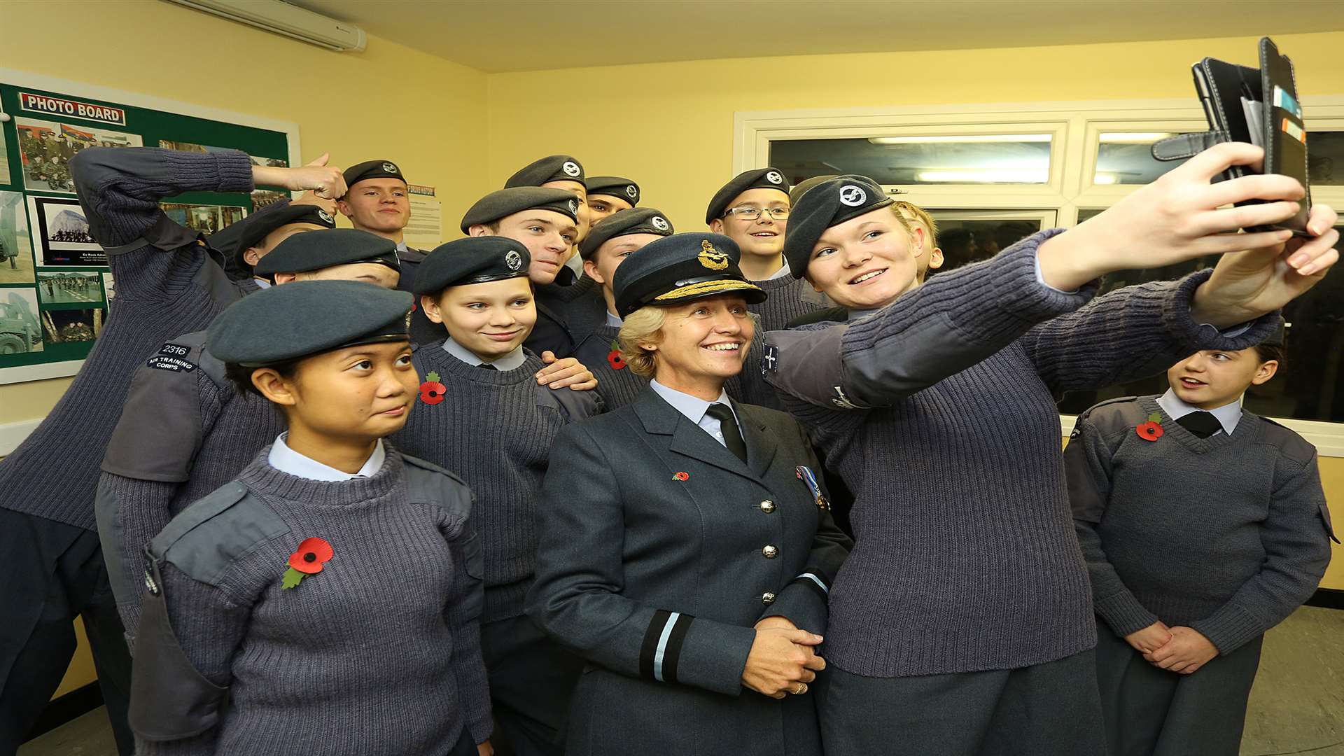 Squadron take a selfie with air commodore Dawn McCafferty