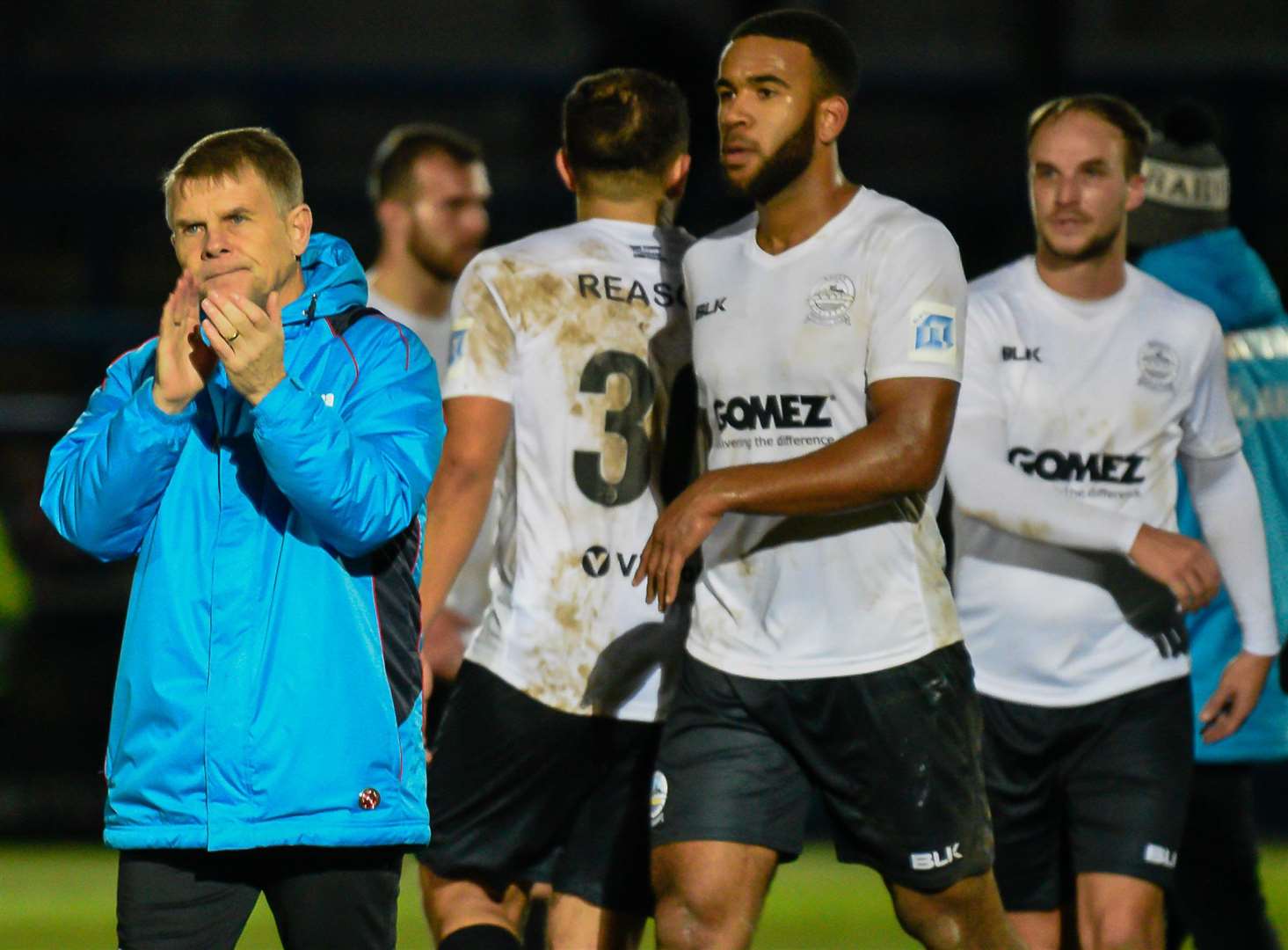 Andy Hessenthaler applauds Dover fans after the draw with Leyton Orient Picture: Alan Langley